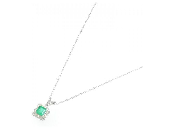 Autre Marque Au750 Smaragd-Diamant-Halskette Silber - Ansicht 2