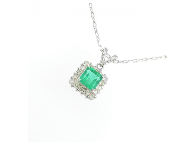 Autre Marque Au750 Smaragd-Diamant-Halskette Silber - Ansicht 3