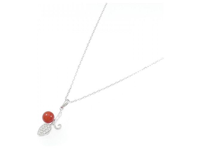 Autre Marque Collana in oro bianco Au750 con corallo e diamanti Argento - vista 2
