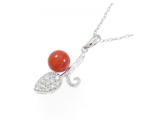 Autre Marque Collana in oro bianco Au750 con corallo e diamanti Argento - vista 3