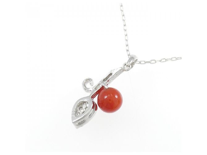 Autre Marque Collana in oro bianco Au750 con corallo e diamanti Argento - vista 4