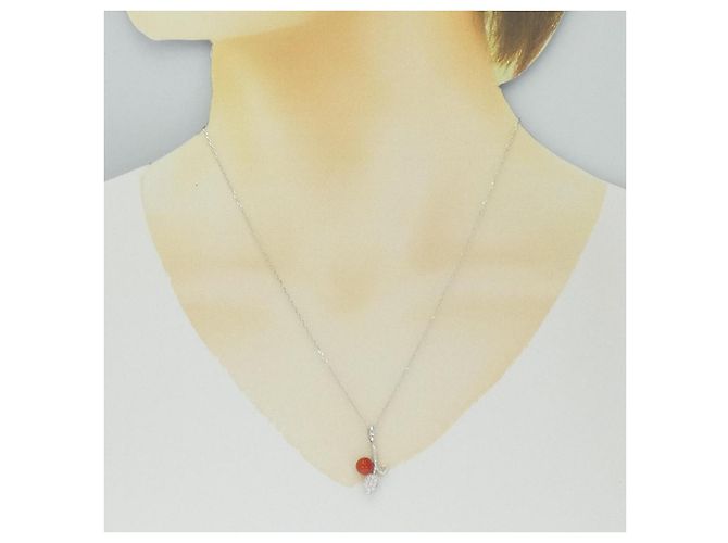 Autre Marque Collana in oro bianco Au750 con corallo e diamanti Argento - vista 6