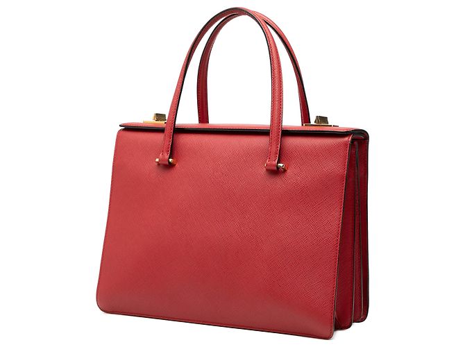 Prada Rote Saffiano Turnlock-Handtasche - Ansicht 2