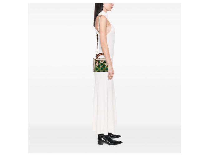 Borsa Gucci Mini in Pelle Verde Bamboo GG Diana - vista 11