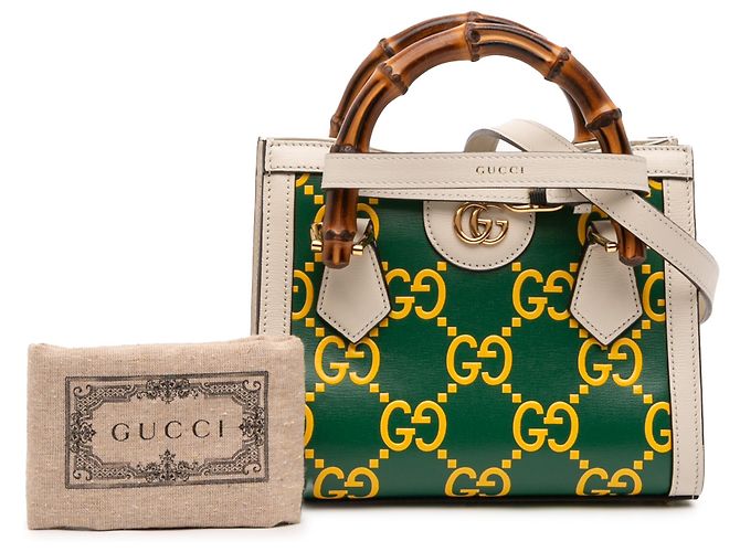 Borsa Gucci Mini in Pelle Verde Bamboo GG Diana - vista 12