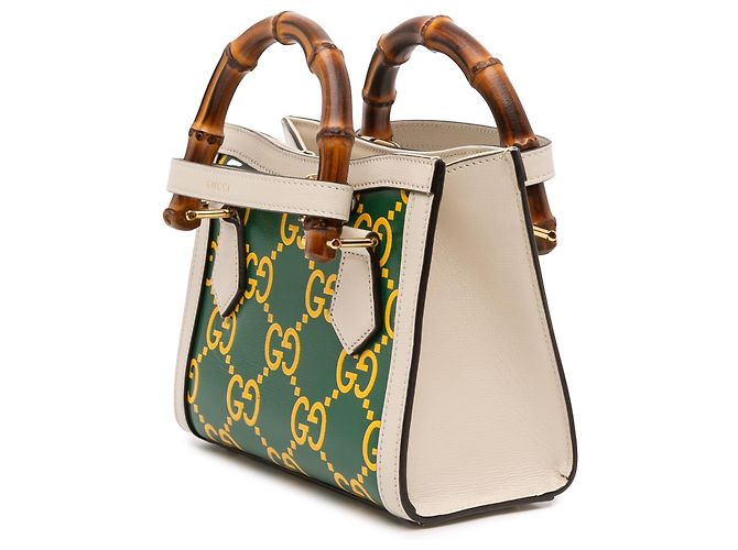 Borsa Gucci Mini in Pelle Verde Bamboo GG Diana - vista 2