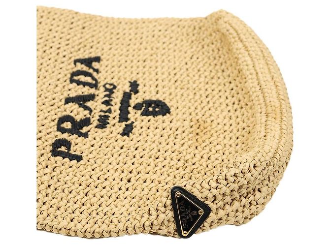 Borsa Tote in Crochet e Rafia Prada Beige - vista 3