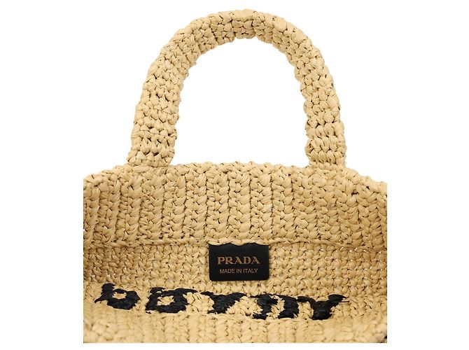 Borsa Tote in Crochet e Rafia Prada Beige - vista 4