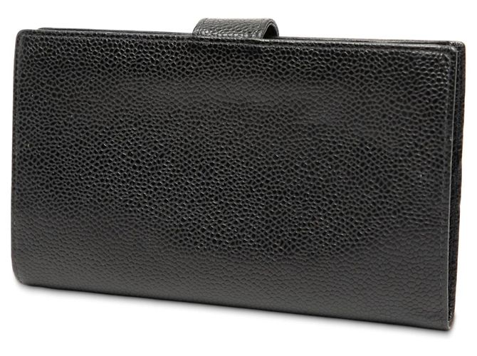 Chanel – Cartera bifold francesa larga CC en cuero Caviar negro - vista 2