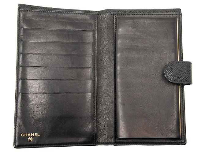Chanel – Cartera bifold francesa larga CC en cuero Caviar negro - vista 4