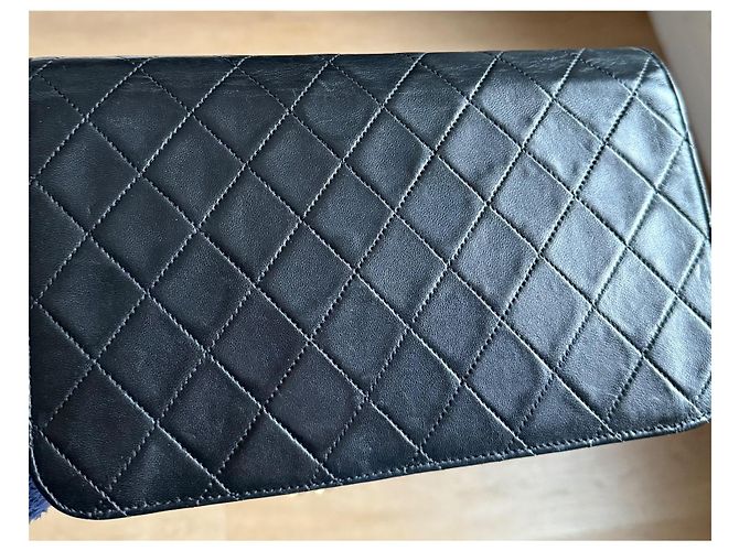 Wallet On Chain Borsa Chanel Single Flap nera in pelle d'agnello e pelliccia Nero - vista 11