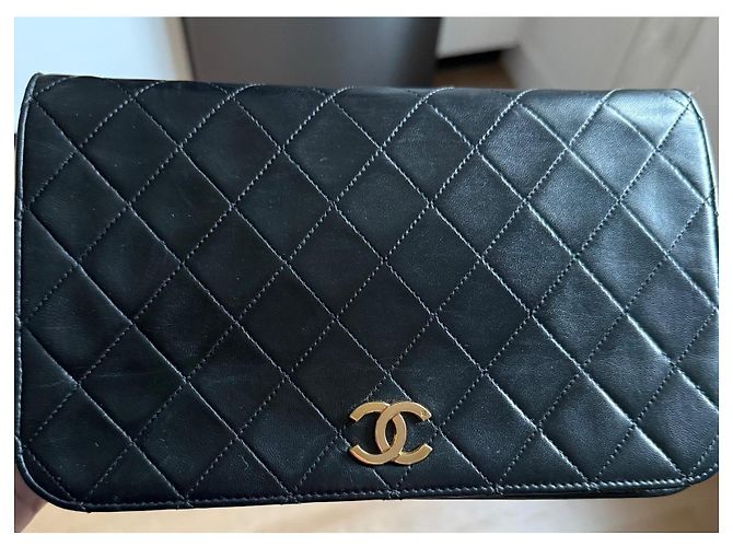 Wallet On Chain Borsa Chanel Single Flap nera in pelle d'agnello e pelliccia Nero - vista 2