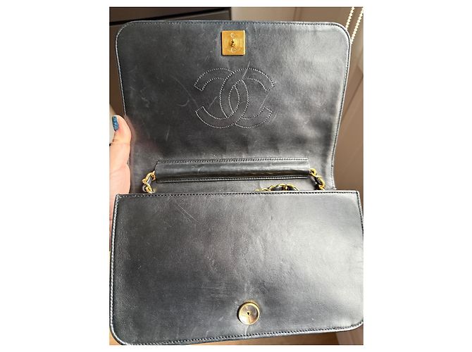 Wallet On Chain Borsa Chanel Single Flap nera in pelle d'agnello e pelliccia Nero - vista 4