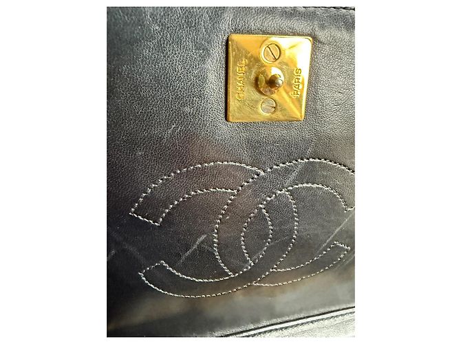 Wallet On Chain Borsa Chanel Single Flap nera in pelle d'agnello e pelliccia Nero - vista 5