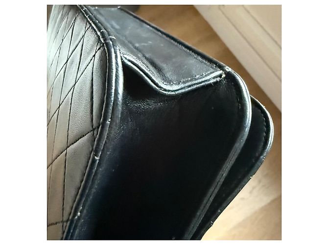 Wallet On Chain Borsa Chanel Single Flap nera in pelle d'agnello e pelliccia Nero - vista 8
