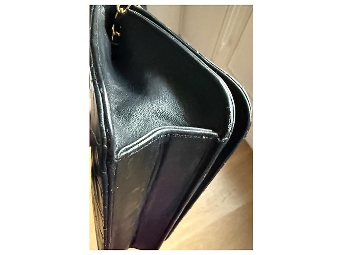 Wallet On Chain Borsa Chanel Single Flap nera in pelle d'agnello e pelliccia Nero - vista 9