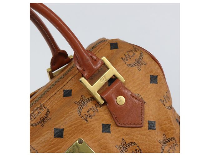 MCM Vicetos Logogram Borsa a Mano PVC Pelle Marrone Oro Auth gh1458 D'oro - vista 10