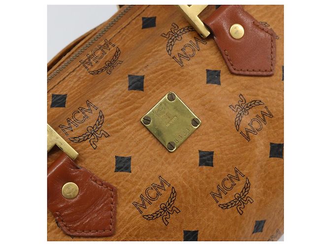 MCM Vicetos Logogram Borsa a Mano PVC Pelle Marrone Oro Auth gh1458 D'oro - vista 12
