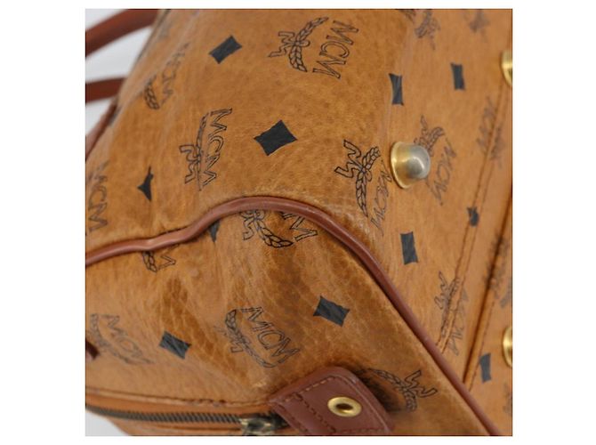 MCM Vicetos Logogram Borsa a Mano PVC Pelle Marrone Oro Auth gh1458 D'oro - vista 14