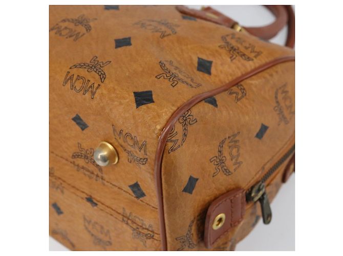 MCM Vicetos Logogram Borsa a Mano PVC Pelle Marrone Oro Auth gh1458 D'oro - vista 15