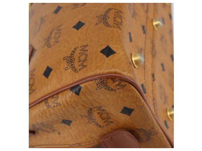 MCM Vicetos Logogram Borsa a Mano PVC Pelle Marrone Oro Auth gh1458 D'oro - vista 16