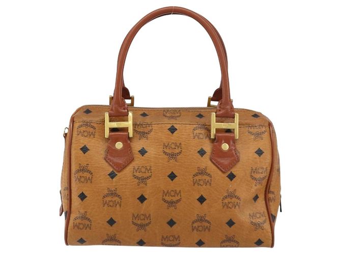 MCM Vicetos Logogram Borsa a Mano PVC Pelle Marrone Oro Auth gh1458 D'oro - vista 2