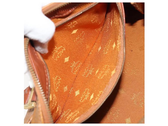 MCM Vicetos Logogram Borsa a Mano PVC Pelle Marrone Oro Auth gh1458 D'oro - vista 20