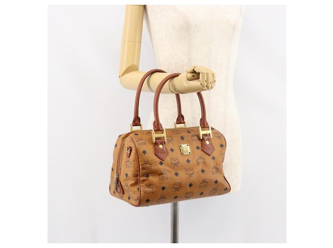 MCM Vicetos Logogram Borsa a Mano PVC Pelle Marrone Oro Auth gh1458 D'oro - vista 21