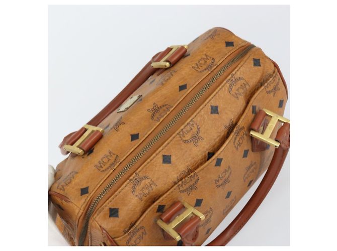 MCM Vicetos Logogram Borsa a Mano PVC Pelle Marrone Oro Auth gh1458 D'oro - vista 6