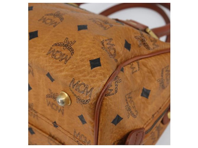 MCM Vicetos Logogram Borsa a Mano PVC Pelle Marrone Oro Auth gh1458 D'oro - vista 9