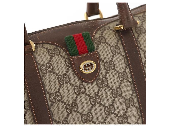 Borsa Gucci GG Supreme Web Sherry Line PVC Beige Oro 40 02 006 Auth BA9363 D'oro - vista 18
