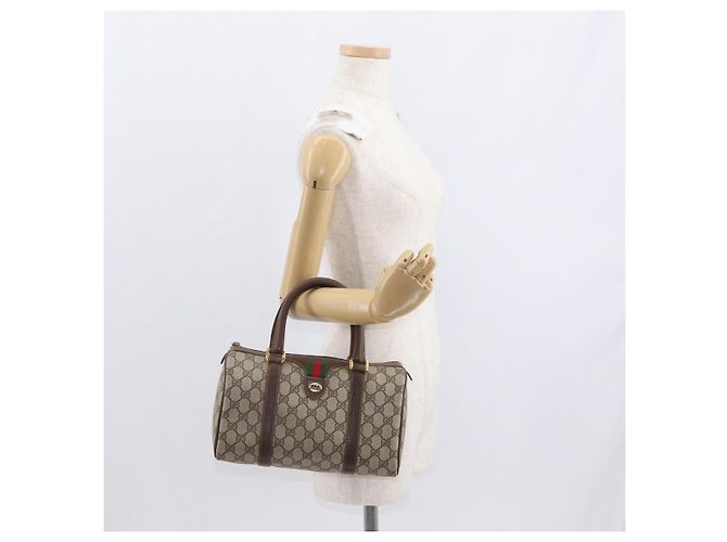 Borsa Gucci GG Supreme Web Sherry Line PVC Beige Oro 40 02 006 Auth BA9363 D'oro - vista 24