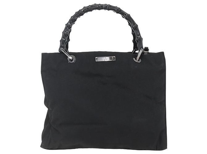 Borsa a mano in nylon Gucci Bamboo 2 vie nera argento 002 1016 Auth ep12535 Nero - vista 13