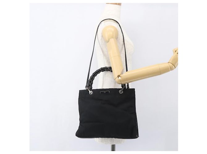 Borsa a mano in nylon Gucci Bamboo 2 vie nera argento 002 1016 Auth ep12535 Nero - vista 25