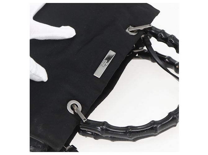 Borsa a mano in nylon Gucci Bamboo 2 vie nera argento 002 1016 Auth ep12535 Nero - vista 6