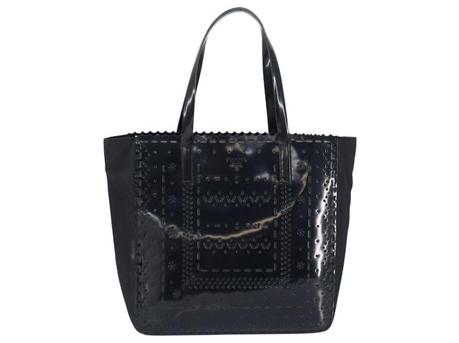 PRADA Handtasche Emaille Schwarz Silber Auth 160525 - Ansicht 13