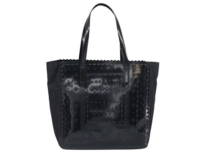 PRADA Handtasche Emaille Schwarz Silber Auth 160525 - Ansicht 2