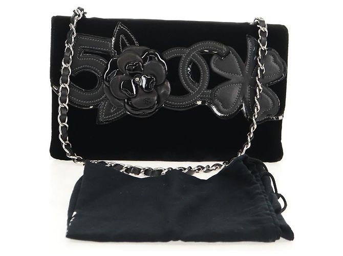 Borsa a Spalla CHANEL Catena COCO Marchio Camelia Velluto Nero Argento CC Auth 149585V - vista 12