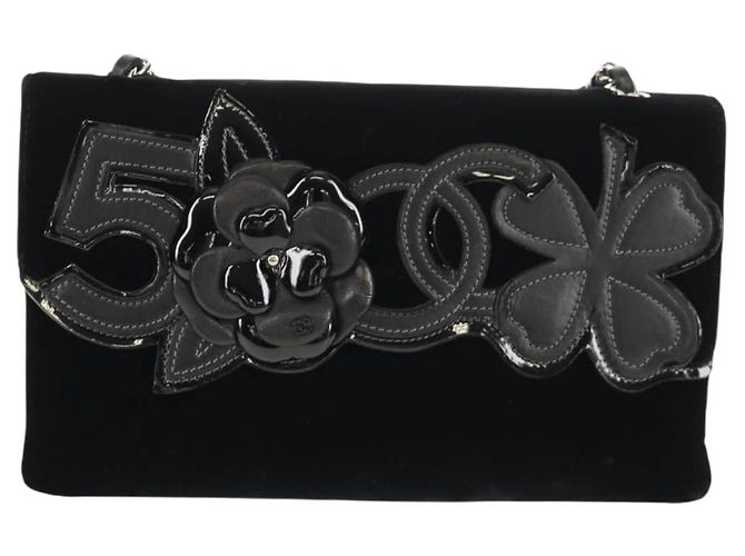 Borsa a Spalla CHANEL Catena COCO Marchio Camelia Velluto Nero Argento CC Auth 149585V - vista 13