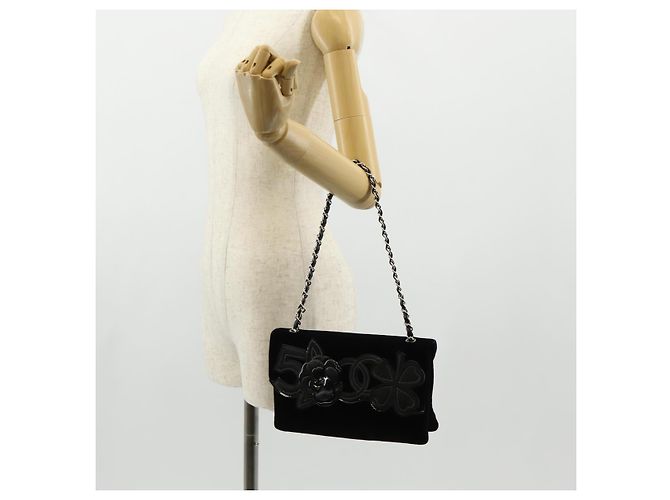 Borsa a Spalla CHANEL Catena COCO Marchio Camelia Velluto Nero Argento CC Auth 149585V - vista 27