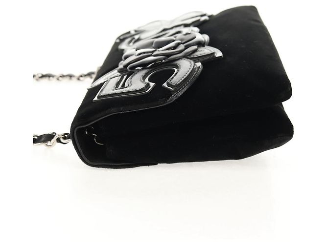 Borsa a Spalla CHANEL Catena COCO Marchio Camelia Velluto Nero Argento CC Auth 149585V - vista 3