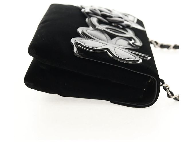 Borsa a Spalla CHANEL Catena COCO Marchio Camelia Velluto Nero Argento CC Auth 149585V - vista 4