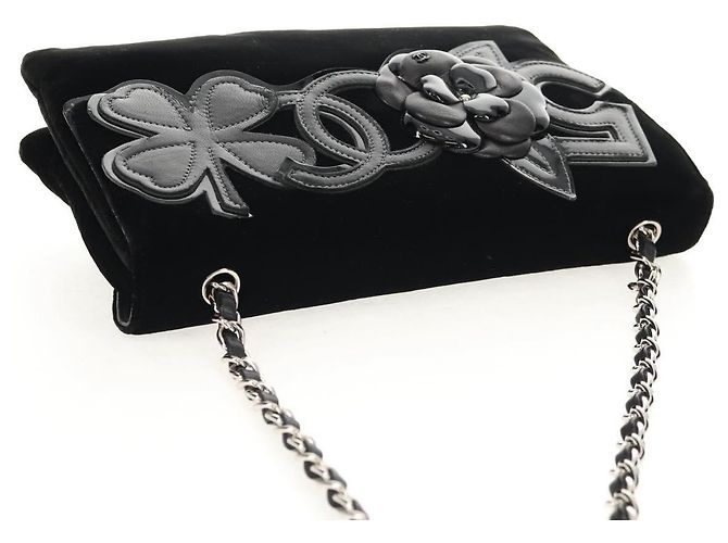 Borsa a Spalla CHANEL Catena COCO Marchio Camelia Velluto Nero Argento CC Auth 149585V - vista 6