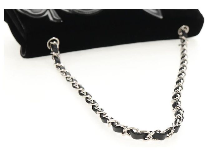 Borsa a Spalla CHANEL Catena COCO Marchio Camelia Velluto Nero Argento CC Auth 149585V - vista 7