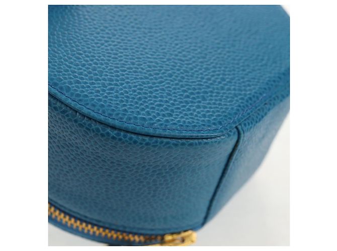 Boîte à bijoux CHANEL COCO Marque Étui Bijoux Cuir Caviar Bleu Or CC Auth 152911V Doré - vue 10
