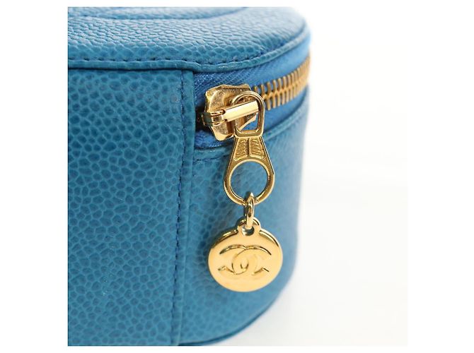 Boîte à bijoux CHANEL COCO Marque Étui Bijoux Cuir Caviar Bleu Or CC Auth 152911V Doré - vue 12