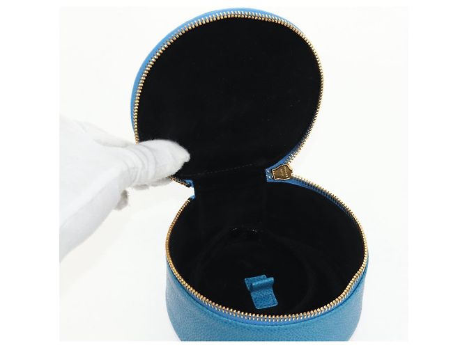 Boîte à bijoux CHANEL COCO Marque Étui Bijoux Cuir Caviar Bleu Or CC Auth 152911V Doré - vue 13