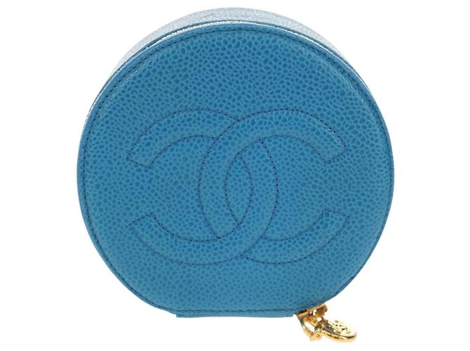 Boîte à bijoux CHANEL COCO Marque Étui Bijoux Cuir Caviar Bleu Or CC Auth 152911V Doré - vue 2