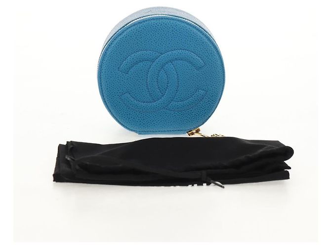 Boîte à bijoux CHANEL COCO Marque Étui Bijoux Cuir Caviar Bleu Or CC Auth 152911V Doré - vue 22