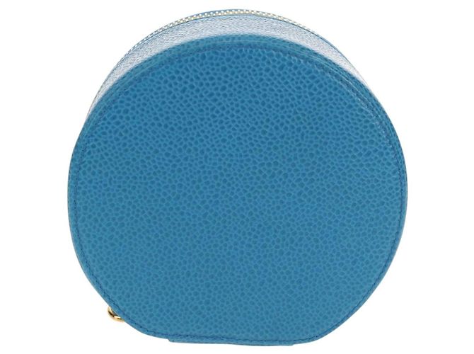 Boîte à bijoux CHANEL COCO Marque Étui Bijoux Cuir Caviar Bleu Or CC Auth 152911V Doré - vue 3